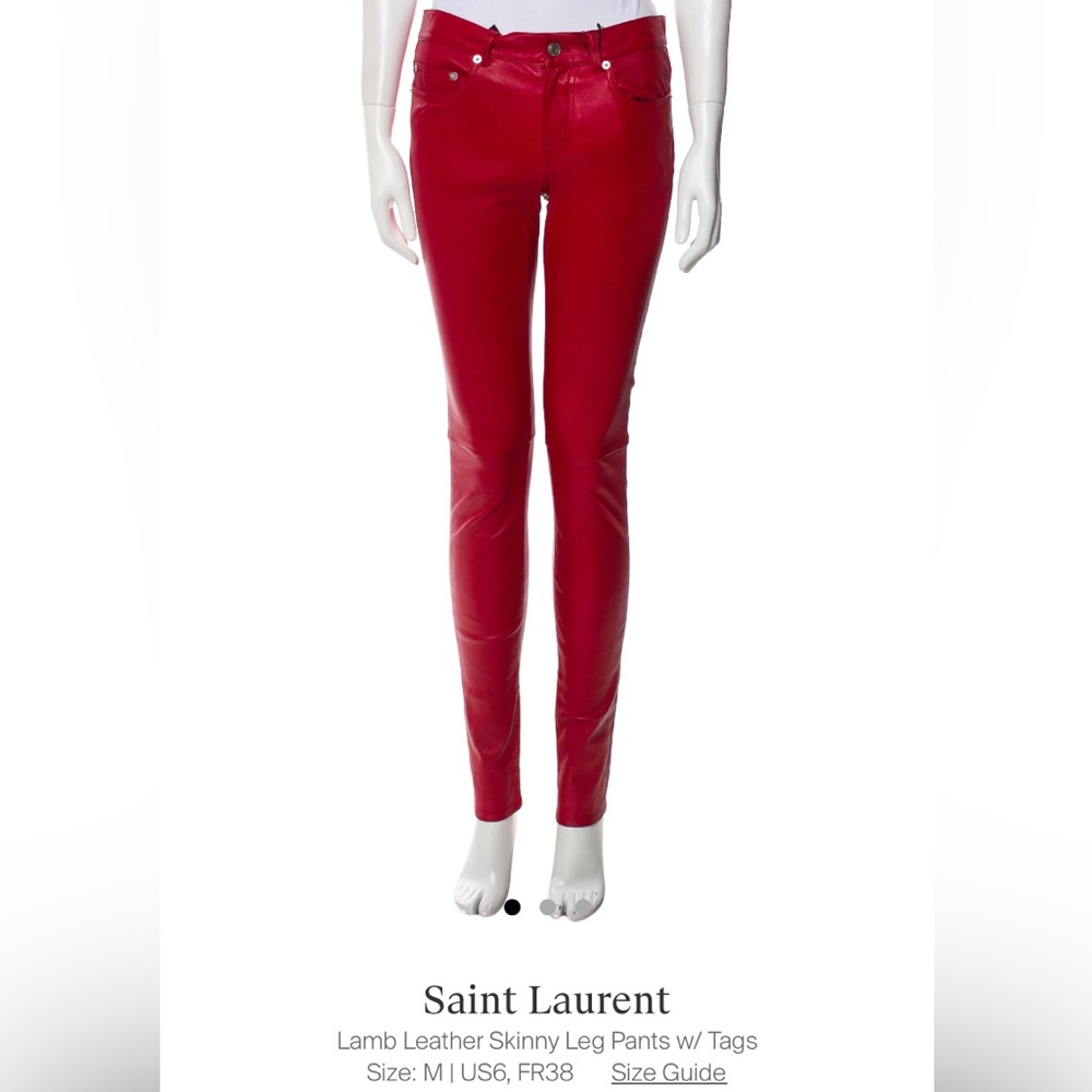 Sz M /US 6/ FR 38 Beautiful Red Saint Laurent Soft Lamb Leather Skinny Leg Pants
